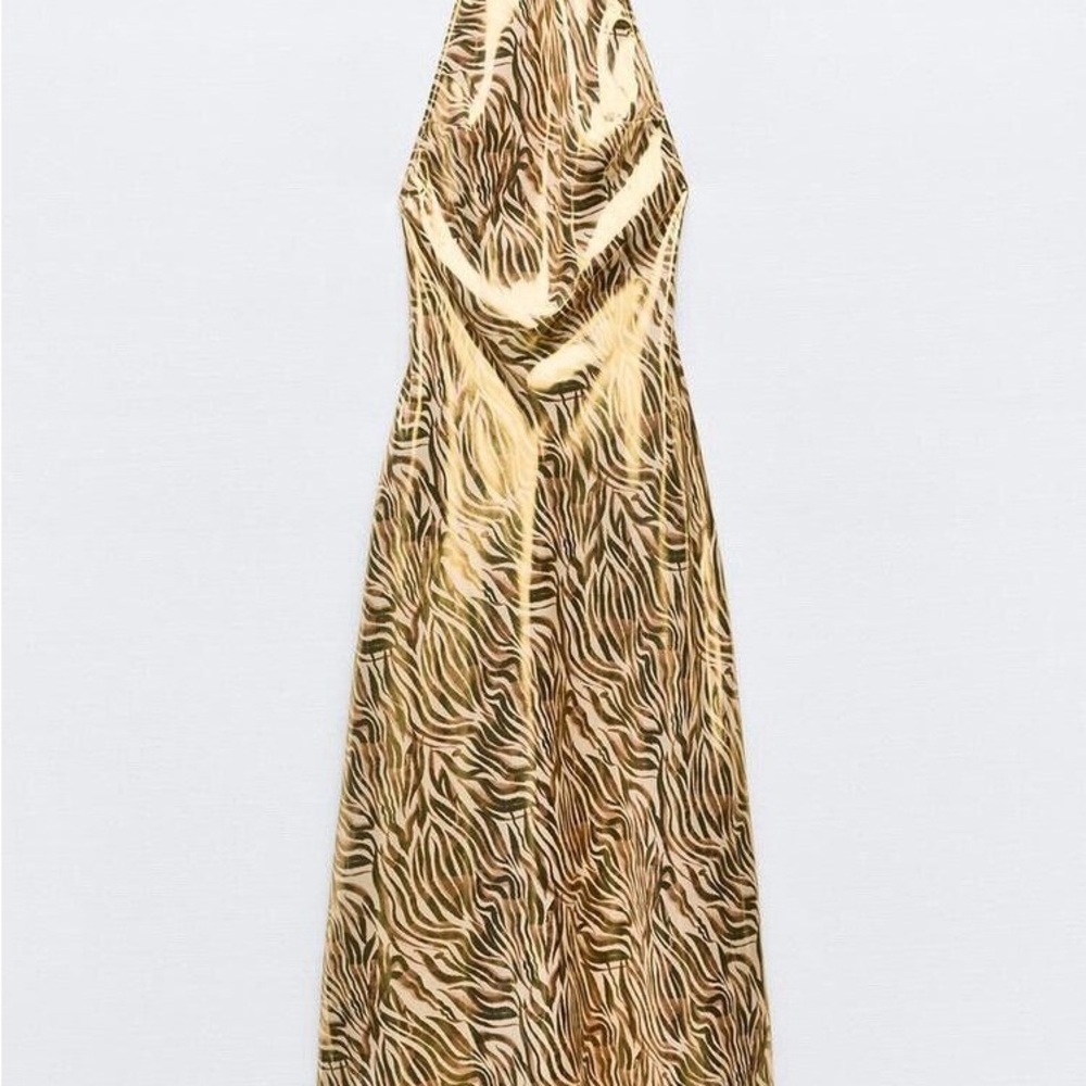 Zara Animal Print Halter Maxi Dress
